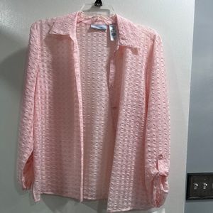jh collectables Short Sleeve Pink Button Blouse, Size Large PETITE, NWT